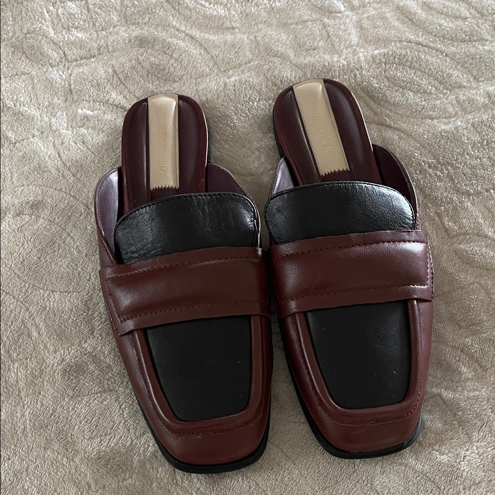 Franco Sarto Black and Brown Genuine Leather Slip-On Loafers